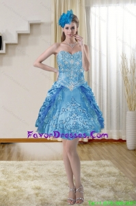 2015 Popular Sweetheart Blue Prom Dresses with Embroidery