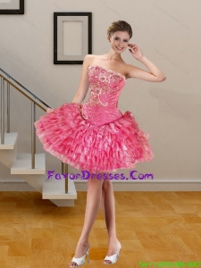 2015 Pink Short Prom Dresses with Appliques and Pick Ups