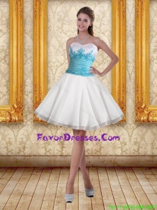 2015 White Sweetheart Prom Dresses with Embroidery in Blue