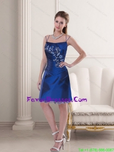 Cheap Spaghetti Straps Embroidery and Ruching Prom Dress in Royal Blue