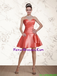 Discount Sweetheart Appliques Ruching Short Prom Dresses in Watermelon