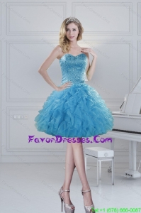 2015 Prefect Ball Gown Baby Blue Prom Dresses for Spring with Beading