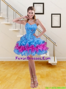 Beautiful Spaghetti Straps Prom Dress in Blue with Ruffled Layers and Beading