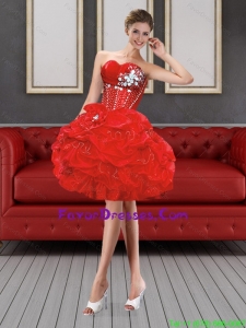 Beautiful Sweetheart Red Prom Dresses with Beading and Pick Ups