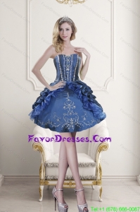 Popular Sweetheart Embroidery and Beading Prom Dresses in Blue for 2015