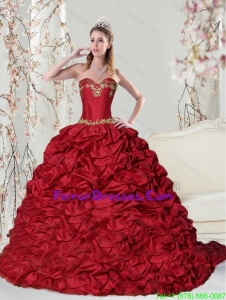 Impression Sweetheart 2015 Red Quinceanera Dress with Embroidery and Pick Ups