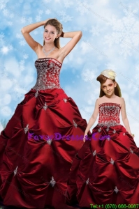 Modest Strapless Wine Red Princesita Dresses with Embroidery for 2015