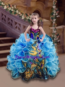 Affordable Straps Blue Little Girl Pageant Dress with Beading and Ruffles