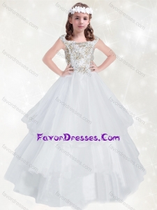 Exclusive Scoop White Little Girl Pageant Dress with Beading and Ruffled Layers