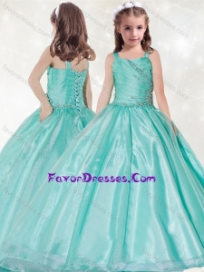 Fashionable Straps Big Puffy Mint Little Girl Pageant Dress with Beading and Ruching