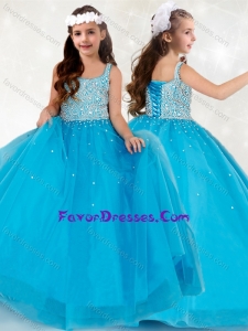 Hot Sale Straps Aqua Blue Little Girl Pageant Dress with Beading