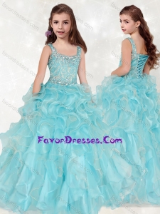 Lovely Beaded and Ruffled Big Puffy Little Girl Pageant Dress with Straps
