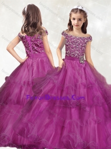 Modest Off the Shoulder Lovely Girl Pageant Dress with Beading and Ruffled Layers