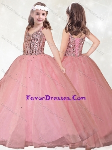 Most Popular Straps Beaded Little Girl Pageant Dress in Watermelon Red
