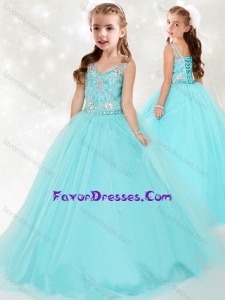 New Arrivals See Through Straps Little Girl Pageant Dress with Beading