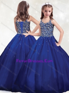 New Arrivals Straps Royal Blue Little Girl Pageant Dress with Beading