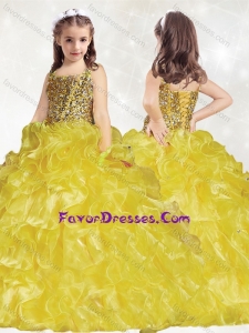 Romantic Beaded and Ruffled Lovely Girl Pageant Dress with Brush Train