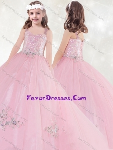 Wonderful Sequined and Applique Little Girl Pageant Dress in Pink