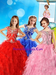 Beautiful Beaded and Ruffled Little Girl Pageant Dress with Off the Shoulder
