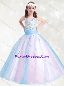 Beautiful V Neck Rainbow Lovely Girl Pageant Dress with Beading