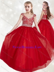 Classical Straps Cap Sleeves Lovely Girl Pageant Dress with Beading