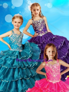 Discount Beaded and Ruffled Layers Little Girl Pageant Dress with Straps