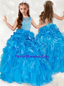 Exclusive Beaded and Ruffled Lovely Girl Pageant Dress with See Through Scoop