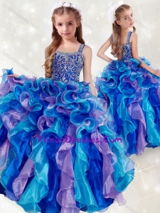 Fashionable Straps Rainbow Lovely Girl Pageant Dress with Beading and Ruffles