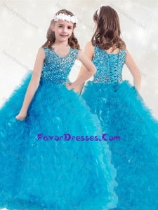 Lovely Scoop Teal Little Girl Pageant Dress with Beading and Ruffles