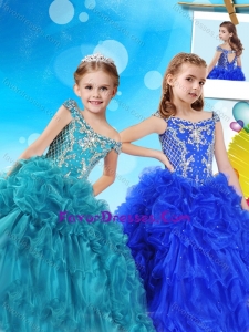 Luxurious Off the Shoulder Cap Sleeves Little Girl Pageant Dress with Beading and Ruffles