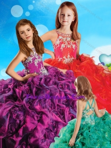 Most Popular Beaded and Ruffled Criss Cross Little Girl Pageant Dress in Organza