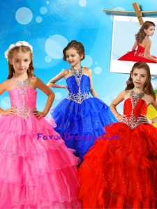 New Arrivals Halter Top Big Puffy Little Girl Pageant Dress with Beading and Ruffled Layers