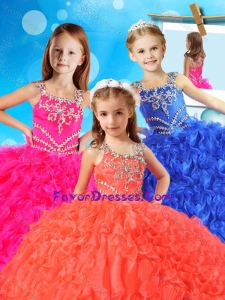 New Style Asymmetrical Neckline Little Girl Pageant Dress with Beading and Ruffles