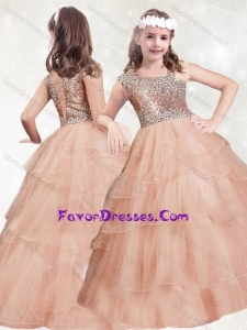 New Style Beaded and Ruffled Layers Lovely Girl Pageant Dress with Asymmetrical Neckline