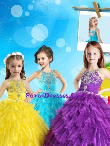 New Style Scoop Little Girl Pageant Dress with Beading and Ruffled Layers