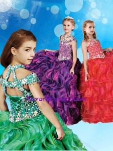 Cheap Beaded and Ruffled Lovely Girl Pageant Dress with Halter Top