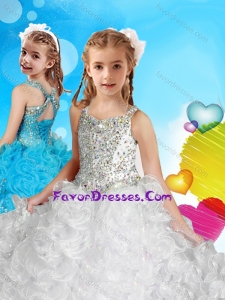 Delicate Straps White Lovely Girl Pageant Dress with Beading and Ruffles
