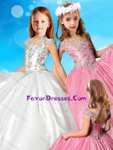 Elegant Beaded Decorated Halter Top and Bodice Lovely Girl Pageant Dress