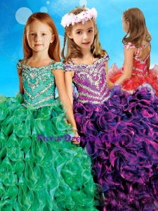 Exclusive Spaghetti Straps Cap Sleeves Lovely Girl Pageant Dress with Beading and Ruffles