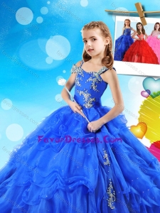 Fashionable Beaded and Ruffled Layers Lovely Girl Pageant Dress in Royal Blue