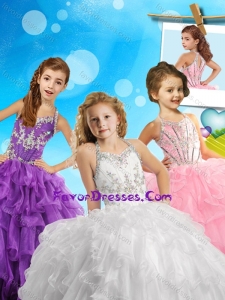 Fashionable Beaded and Ruffled Lovely Girl Pageant Dress with Halter Top