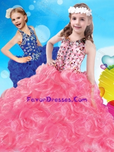 Fashionable V Neck Big Puffy Lovely Girl Pageant Dress with Beading and Ruffles