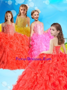 Gorgeous Beaded and Ruffled Lovely Girl Pageant Dress with Halter Top