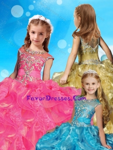 Gorgeous Beaded and Ruffled Lovely Girl Pageant Dress with See Through Scoop