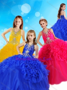 Gorgeous Halter Top Big Puffy Lovely Girl Pageant Dress with Beading and Ruffles