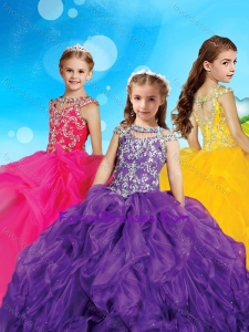 Gorgeous Scoop Cap Sleeves Lovely Girl Pageant Dress with Beading and Ruffles