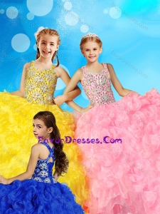 Luxurious Ball Gown Straps Little Girl Pageant Dress with Beading and Ruffles