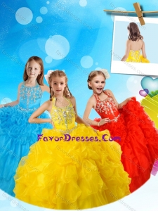 Most Popular Halter Top Yellow Lovely Girl Pageant Dress with Beading and Pick Ups