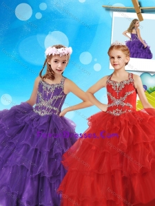 New Arrivals Beaded and Ruffled Layers Lovely Girl Pageant Dress with Straps