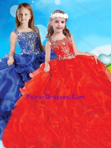 New Style Beaded and Ruffled Straps Little Girl Pageant Dress in Red
